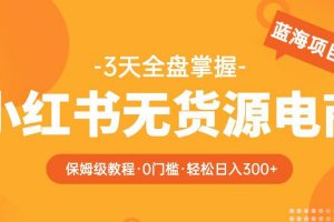 2023【阿本小红书无货源电商训练营】保姆级教程，从0到1，3天全盘掌握，轻松日入300+