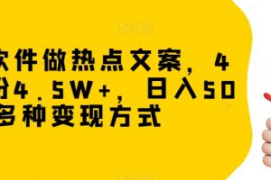 冷门软件做热点文案，4天涨粉4.5W+，日入500+，多种变现方式【揭秘】