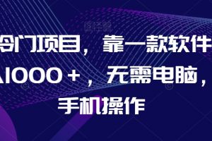 AI冷门项目，靠一款软件，日入1000＋，无需电脑，可手机操作【揭秘】