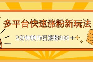 多平台快速涨粉最新玩法，2分钟制作，日涨粉800+【揭秘】