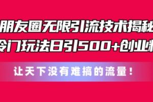 朋友圈无限引流技术，一个冷门玩法日引500+创业粉，让天下没有难搞的流量【揭秘】