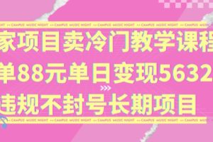 独家项目卖冷门教学课程一单88元单日变现5632元违规不封号长期项目【揭秘】