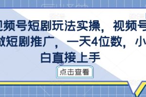 视频号短剧玩法实操，视频号做短剧推广，一天4位数，小白直接上手